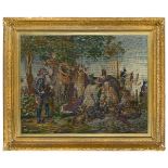 A large Victorian needlework tapestry depicting the death of Henry II, late 19th century, in a