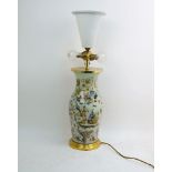 A Chinoiserie decalcomania style glass vase, 20th century, the opaque glass body decorated with