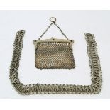 A silver mesh handbag with blue gem decoration, sun import mark, London, 1904, stamped 925, together