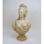 A French alabaster bust of Marie Antoinette, second half 20th century, with fleur-de-lys motif and