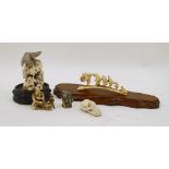 A group of five Japanese Ivory carvings, Meiji period, to include an okimono eagle above