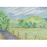 Elisabeth Schubart, British, late 20th/early 21st century- Cley Hill- Summer; colour pencil on paper