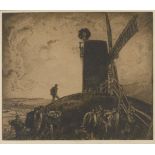 Sir Frank Brangwyn RA RBS RBA, British 1867-1956- The Black Mill, Winchelsea, 1908; etching in sepia