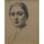 British School, early-mid 20th century- Portrait of a woman head and shoulders; pen and black ink on