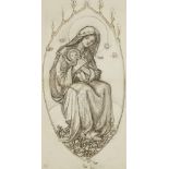 Louis B Davis ARWS, British 1860-1941- Madonna with Butterflies; charcoal on paper, cartoon for