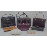 A collection of handbags, clutch bags and ladies hats, to include a black handbag from Saks Fifth