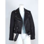 Current/Elliott: a Shaina black leather biker jacket with asymmetrical zip front, size '1' Please