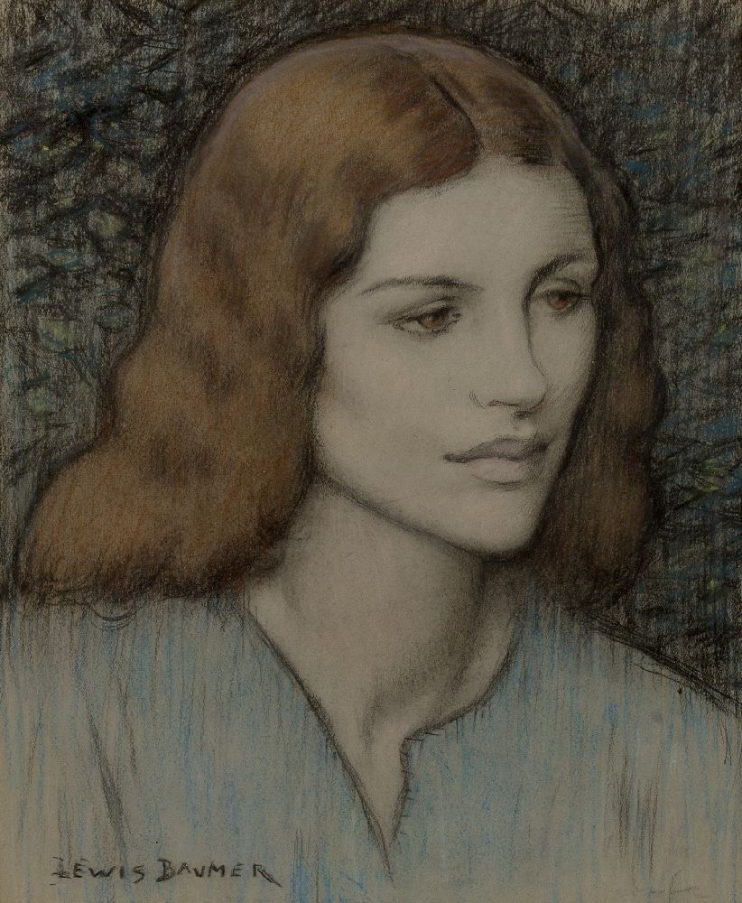 Lewis Baumer RI PS, British 1870–1963 - Portrait of a woman; coloured chalk on paper, signed lower