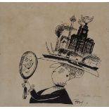 Posy Simmonds MBE, British b.1945 - Lady with city hat; ink on paper, dedicated lower right 'to