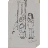 Sir Osbert Lancaster CBE, British 1908–1986 - Children at the doorway; ink and coloured pencil on