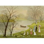 Helen Bradley MBE, British 1900–1979- On a warm spring day in May, 1972; watercolour on paper,