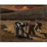 Josef Herman OBE RA, British/Polish 1911-2000 - Two Peasants Hoeing; oil on paper laid down on