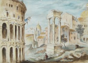 Roland Pym, British 1910-2006 - Classical ruins; watercolour on paper, signed lower left 'Roland