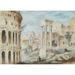 Roland Pym, British 1910-2006 - Classical ruins; watercolour on paper, signed lower left 'Roland