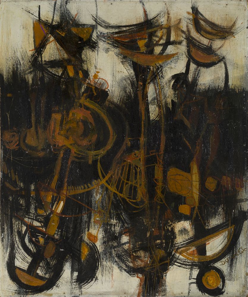 Anne Dunn, British b.1929 - Abstract composition, 1966; oil on board, signed and dated 'Dunn 66', 76