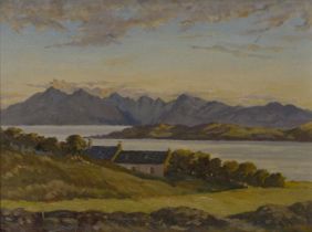 J. Fleming, Scottish, early/mid-20th century - Cottages with woodland by the shores of a loch at