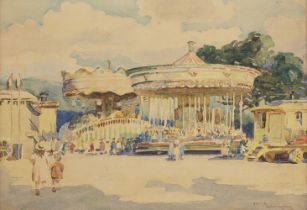 George Sheringham, British 1884-1937 - Scene at a fairground; watercolour on paper, signed lower