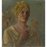 David Rolt, British 1914-1985 - Portrait of a lady in a yellow turban, 1954; oil on canvas, signed