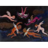 Fred Yates, British 1922-2008 - Flying figures; oil on canvas, with 'Fred Yates Artcurial' stamp