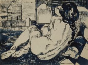 John Nash CBE RA, British 1893–1977 - Reclining Nude (with Nude study on the reverse); ink on paper,