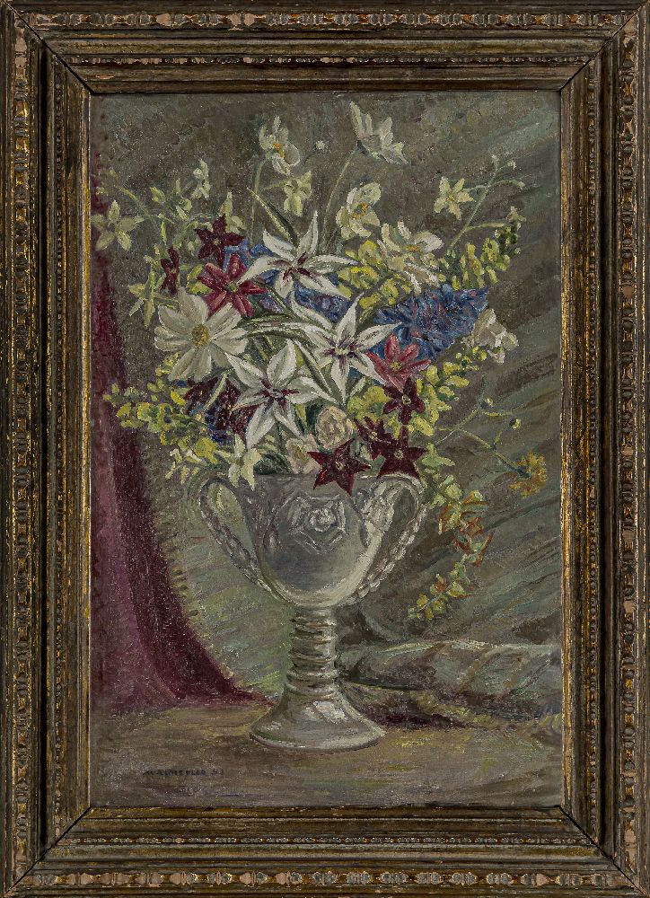 Lady Muriel Wheeler SWA, British 1888-1979 - Flowers in a vase; oil on canvas, signed and dated - Image 2 of 3