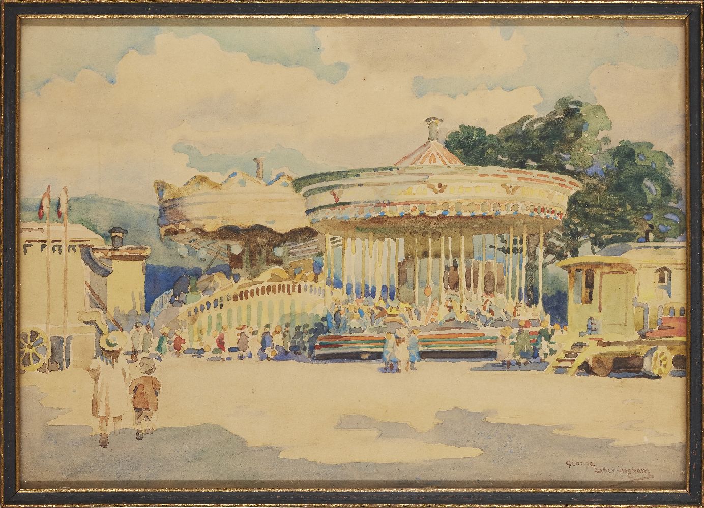 George Sheringham, British 1884-1937 - Scene at a fairground; watercolour on paper, signed lower - Image 2 of 3