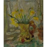 William D. Clyne, Scottish 1922–1981 - Daffodils in jug; oil on canvas, inscribed with artist's name