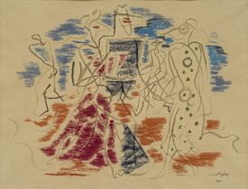 Paule Vézelay, British 1892-1984 - Figures by the sea, 1931; pastel and watercolour on paper, signed
