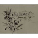 Hans Tisdall, British/German 1910-1997 - Poppies and Thistle; ink on paper, signed lower right '