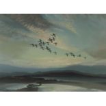 Vernon de Beauvoir Ward ARBA, British 1905–1985 - Geese in flight at sunset, 1947; oil on canvas,