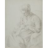 Edmond Xavier Kapp, British 1890-1978 - Darning the sock; pen and black ink and wash on paper,