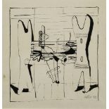 Jankel Adler, Polish 1895-1949- Figures in a landscape; pen and black ink on paper, signed and dated