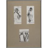Ghisha Koenig, British 1921-1993- Figure Studies; pen and black ink on paper, three in shared mount,