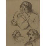 Maximilien Luce, French 1858-1941- Mother and Child studies; pencil and wash on paper, signed