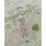 Dora Holzhandler, British 1928-2015- Rainy Day; coloured pencil on paper, bears inscribed labels