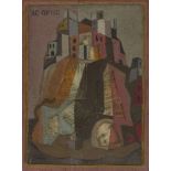 Jean Varda, American 1893-1971- Mount Athos; fresco, paint, plaster and glass on panel, within the