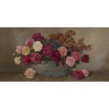 Camille Matisse,  French, early-mid 19th century- Roses in a bowl; oil on board, signed and