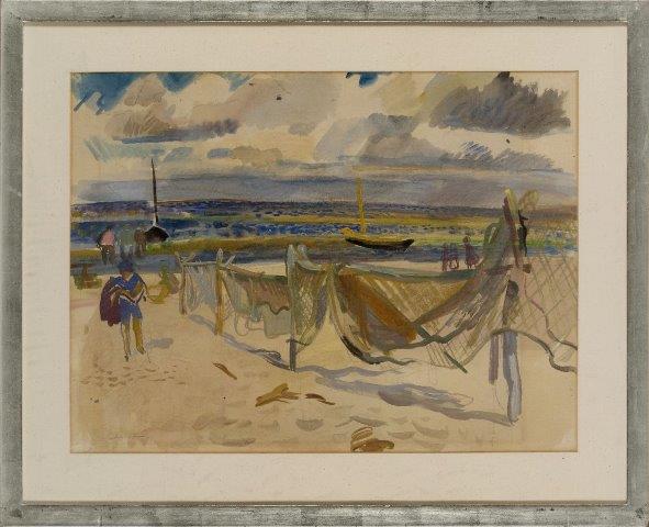Martin Christ, Swiss 1900–1979- Fishing Nets; watercolour on paper, signed lower left ‘Christ’, 49 x - Image 2 of 3
