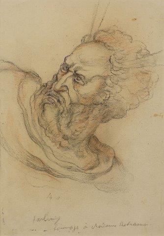 Léonard Sarluis, French 1874-1949- Study of a man's head and shoulders, turned to the left (