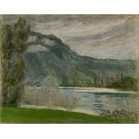 Eugène Antoine Durenne, French 1860-1944- Le Rhone a Aliers, 1937; oil on paper laid down on