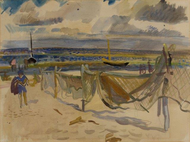 Martin Christ, Swiss 1900–1979- Fishing Nets; watercolour on paper, signed lower left ‘Christ’, 49 x