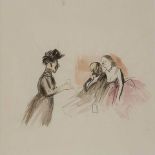 Jean-Louis Forain, French 1852-1931- Le verre d'eau; black ink and watercolour, 38.5 x 38.5 cm (ARR)