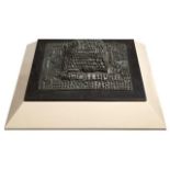 Horia Damian, Romanian 1922-2012- Pyramide; bronze mounted on square composite plinth, signed, dated