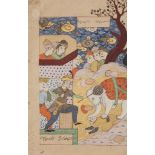 A group of 8 manuscript illustrations, and unbound text from a copy of Firdausi's Shahnameh,
