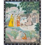 Ladies visiting a sadhu, Guler, Pahari school, North India, circa 1760, opaque pigments heightened