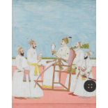 A ruler carried on a European style chair, Lucknow, India, circa 1810, opaque pigments on paper