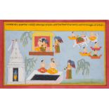 The apsaras or heavenly nymph Menaka interrupts the asceticisms of the sage Vishvamitra, an