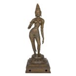 A large bronze statue of Parvati, South India, late 19th-early 20th century, on a square base, the