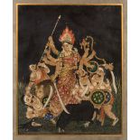 Durga defeats the buffalo demon Mahashisura, Bengal or South India, opaque pigments heightened
