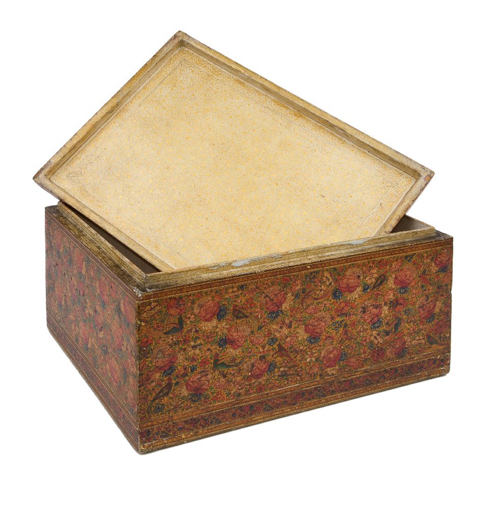 A Kashmiri lacquered papier mache wood box, India, 19th century, of rectangular deep form, densely - Bild 2 aus 2